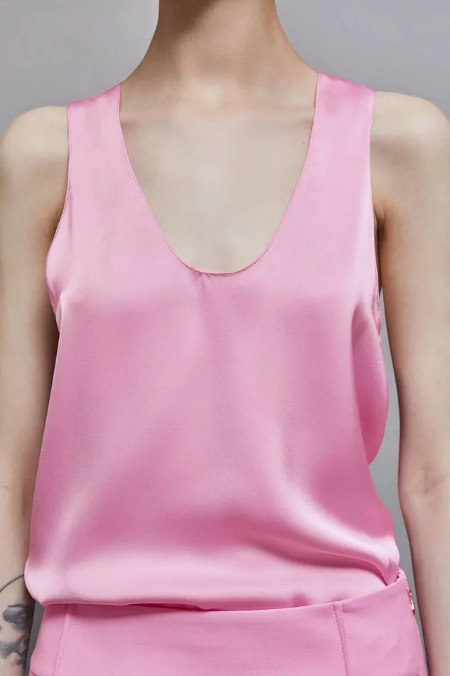 Patrizia Pepe Shiny Satin Blouse Pink Cold Pink Apparel Blouses
