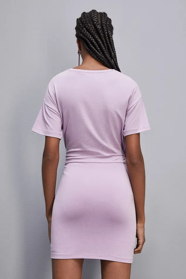 Patrizia Pepe Shortsleeved Mini Dress With New Rhinestone Fly Purple Iris Lilac Apparel Mini