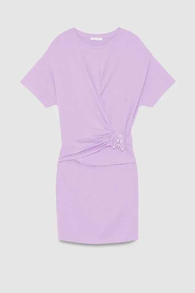 Patrizia Pepe Shortsleeved Mini Dress With New Rhinestone Fly Purple Iris Lilac Apparel Mini