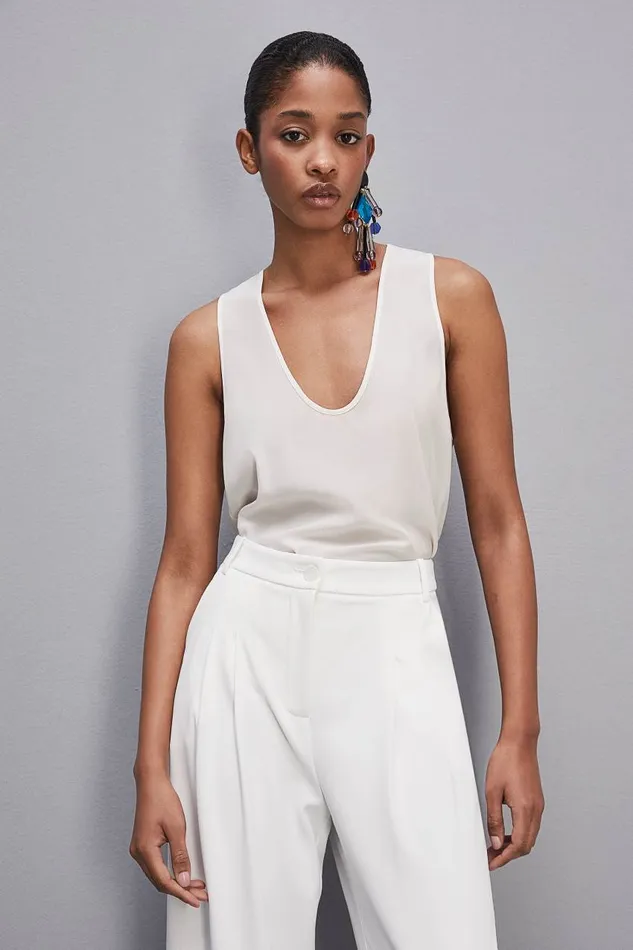 Patrizia Pepe Silk Crepe De Chine Shirt White Bianco Apparel Tops