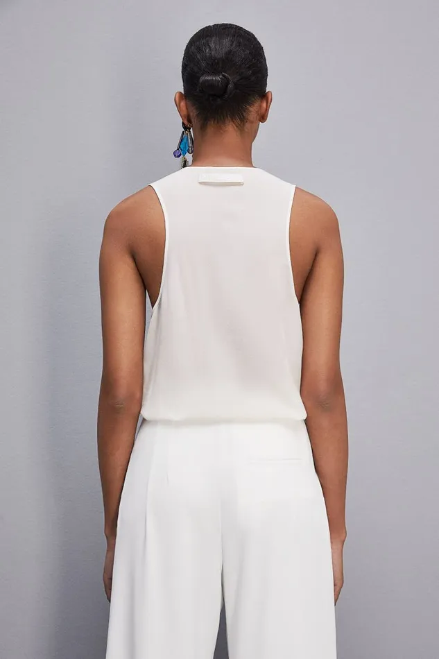 Patrizia Pepe Silk Crepe De Chine Shirt White Bianco Apparel Tops