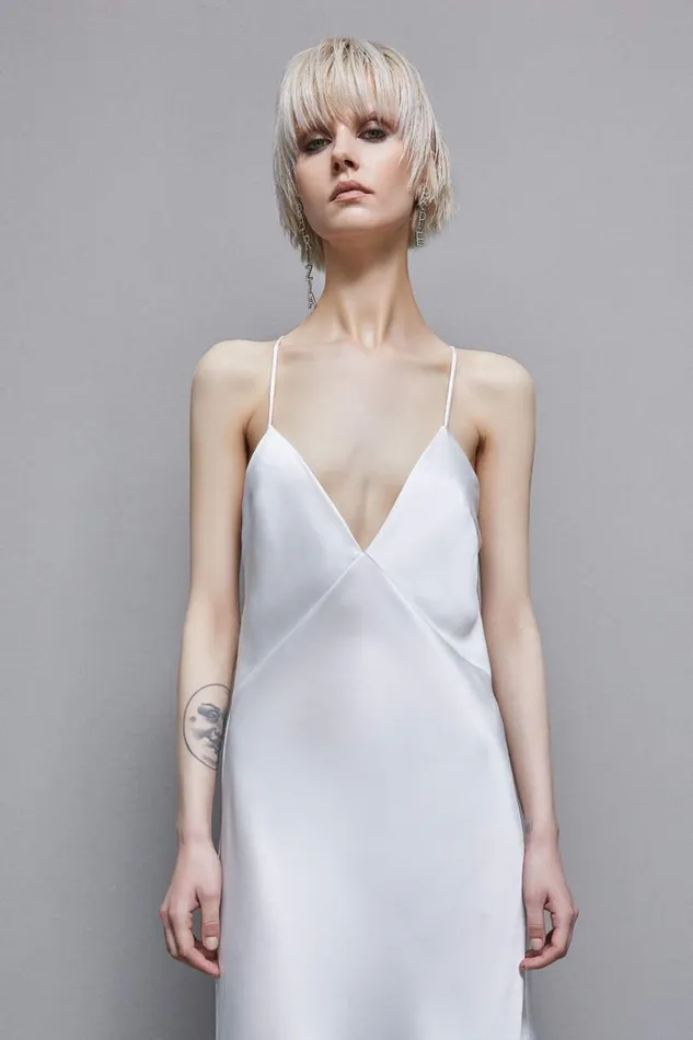 Patrizia Pepe Sleeveless Long Satin Dress White Bianco Apparel Long