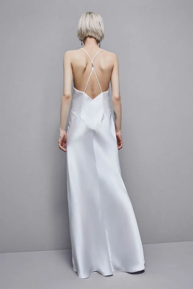 Patrizia Pepe Sleeveless Long Satin Dress White Bianco Apparel Long