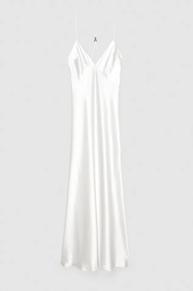 Patrizia Pepe Sleeveless Long Satin Dress White Bianco Apparel Long