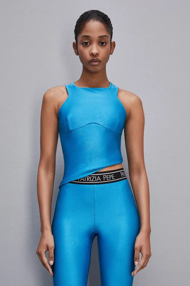 Patrizia Pepe Sleeveless Technical Jersey Top Light Blue Summer Tourquoise Apparel Tops