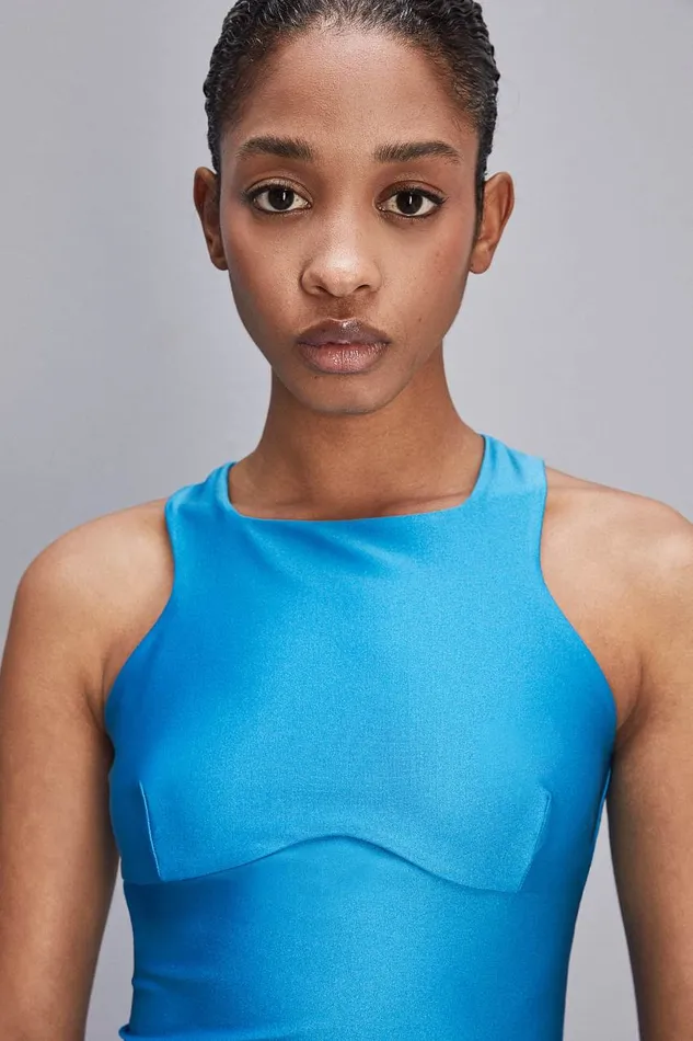 Patrizia Pepe Sleeveless Technical Jersey Top Light Blue Summer Tourquoise Apparel Tops