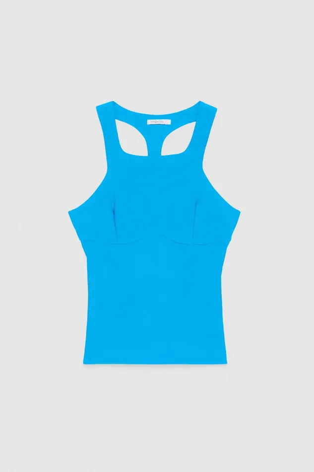 Patrizia Pepe Sleeveless Technical Jersey Top Light Blue Summer Tourquoise Apparel Tops