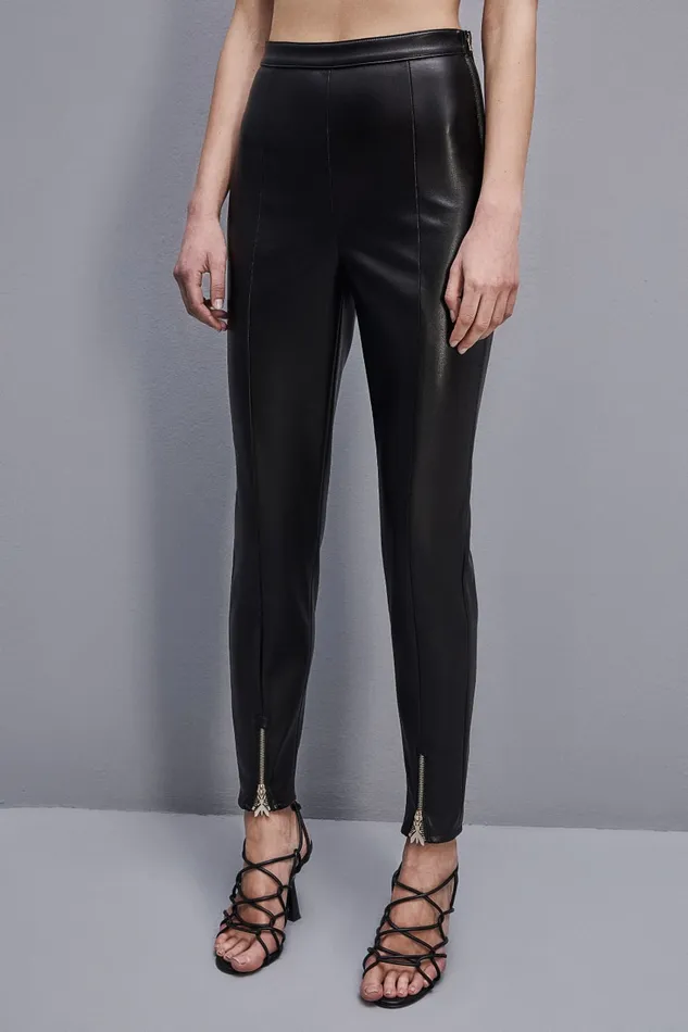 Patrizia Pepe Slim Leggings In Coated Fabric Black Nero Apparel Slim and Skinny