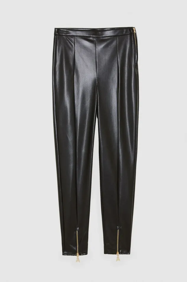 Patrizia Pepe Slim Leggings In Coated Fabric Black Nero Apparel Slim and Skinny