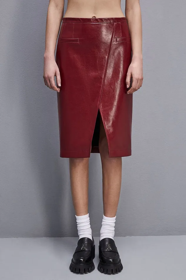 Patrizia Pepe Slim Patent Leather Midi Skirt Red Cherry Bomb Apparel Midi