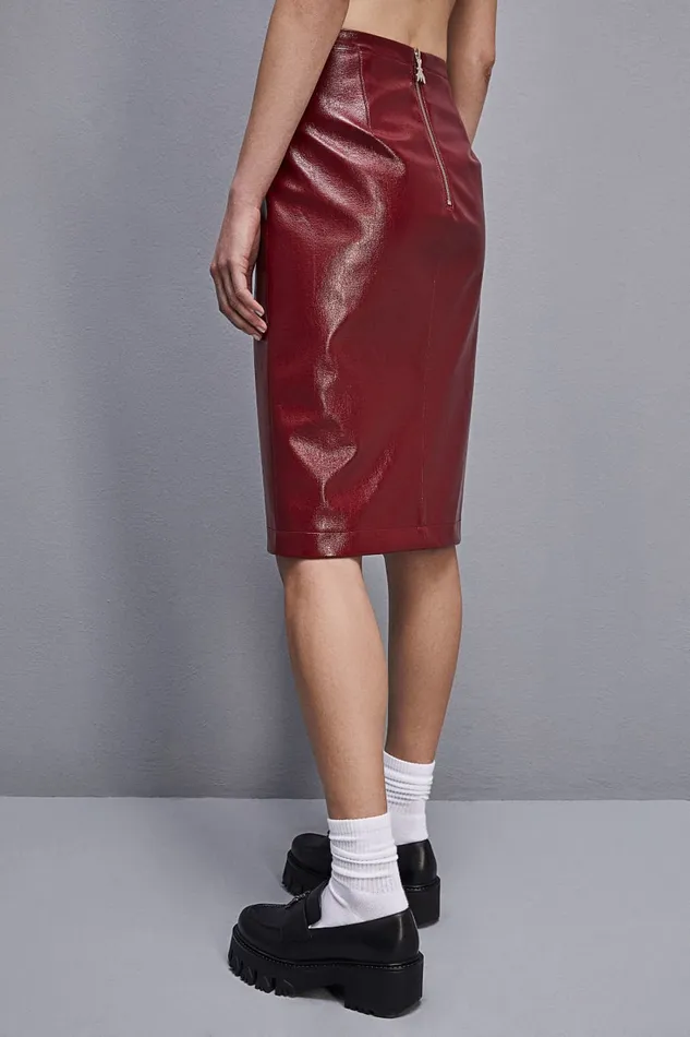Patrizia Pepe Slim Patent Leather Midi Skirt Red Cherry Bomb Apparel Midi