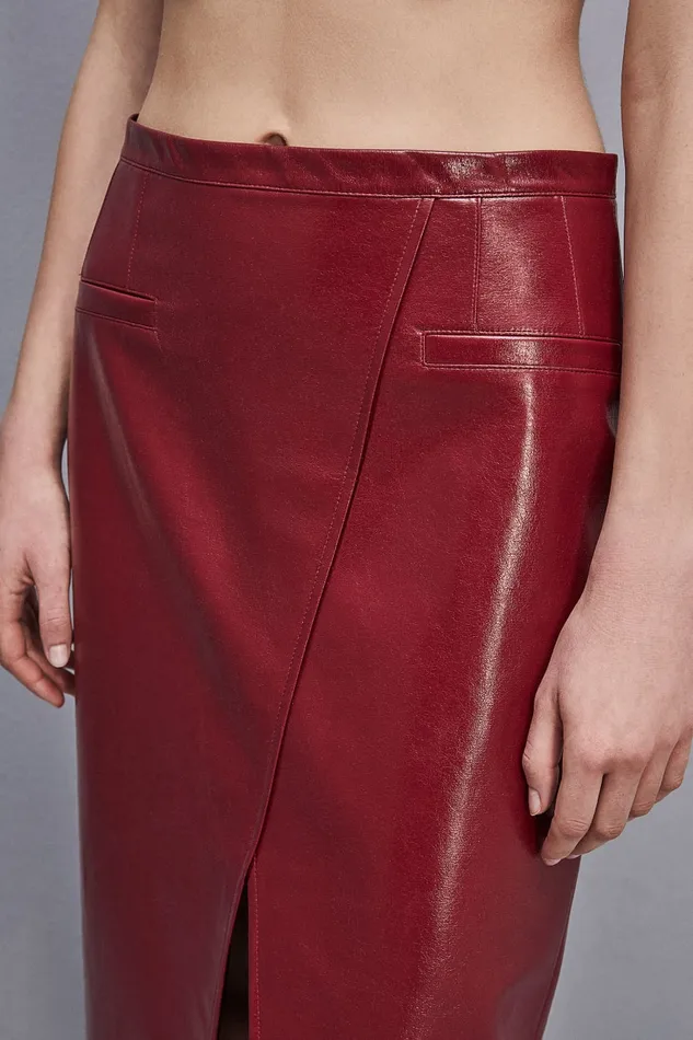 Patrizia Pepe Slim Patent Leather Midi Skirt Red Cherry Bomb Apparel Midi