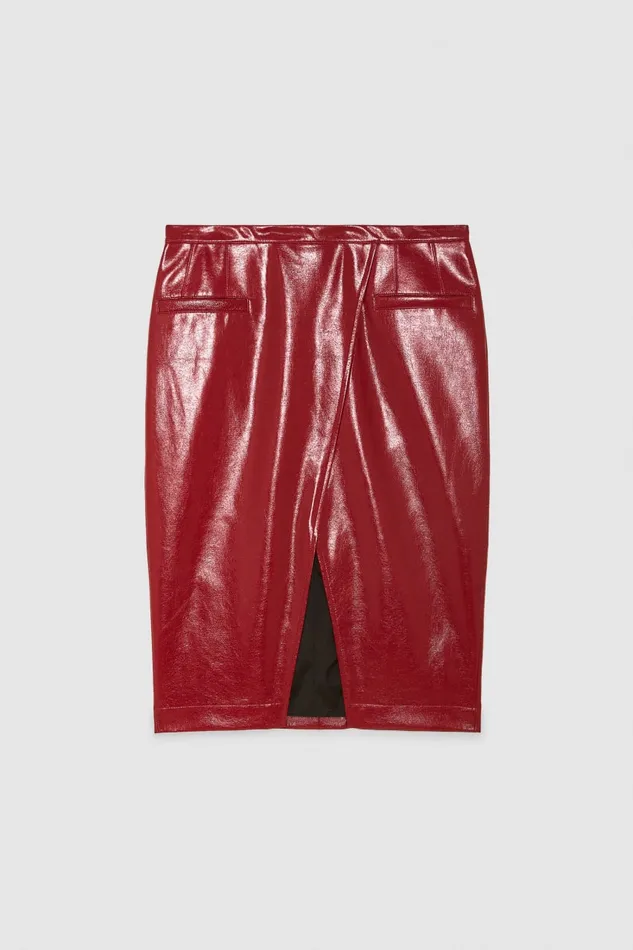 Patrizia Pepe Slim Patent Leather Midi Skirt Red Cherry Bomb Apparel Midi