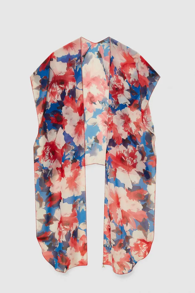Patrizia Pepe Stole With Floral Print And Fly Detail Hybridroseflower Accessories