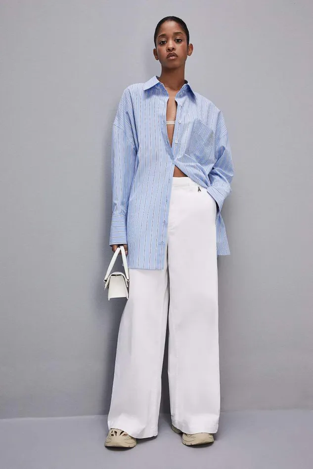 Patrizia Pepe Stretch Cotton Satin Palazzo Pants White Bianco Apparel Palazzo