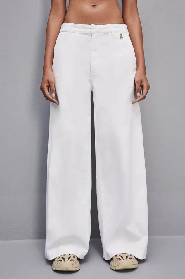 Patrizia Pepe Stretch Cotton Satin Palazzo Pants White Bianco Apparel Palazzo