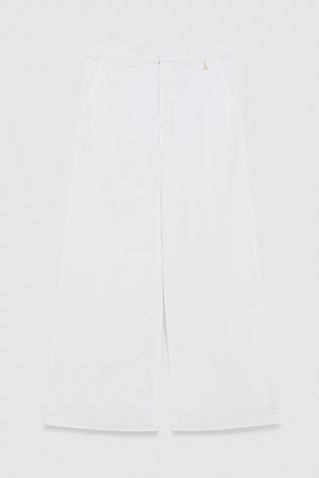 Patrizia Pepe Stretch Cotton Satin Palazzo Pants White Bianco Apparel Palazzo