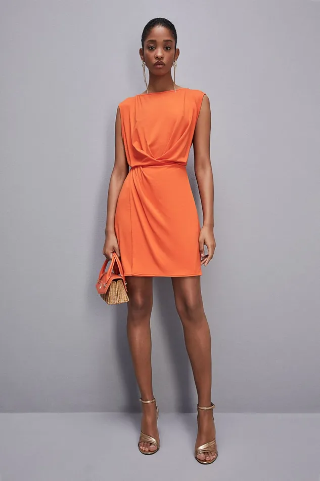 Patrizia Pepe Stretch Jersey Boatneck Dress Orange Orange Sunset Apparel Mini