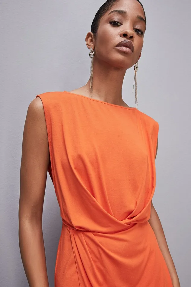 Patrizia Pepe Stretch Jersey Boatneck Dress Orange Orange Sunset Apparel Mini