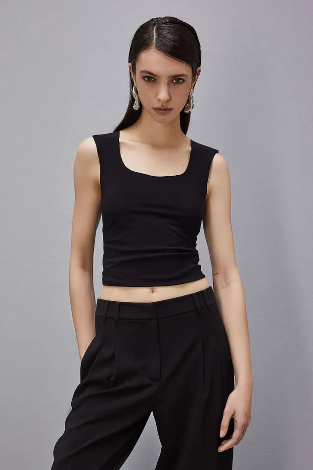 Patrizia Pepe Stretch Jersey Tank Top Black Nero Apparel Tops