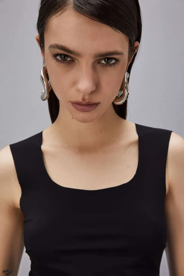 Patrizia Pepe Stretch Jersey Tank Top Black Nero Apparel Tops