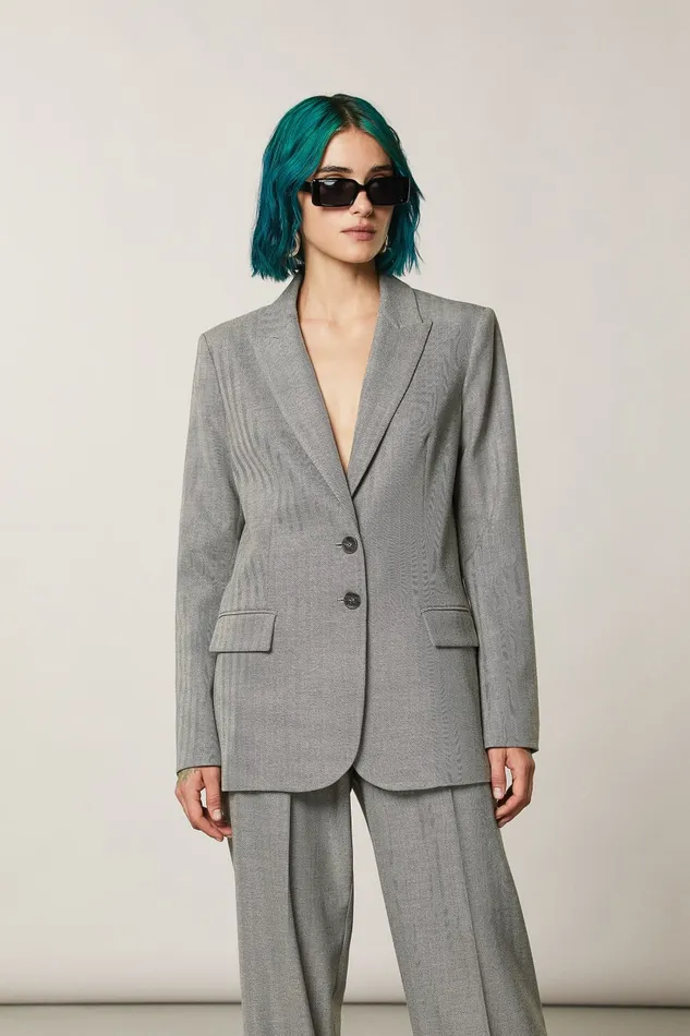 Patrizia Pepe Twobutton Patterned Jacket Grey Gray Texture Apparel Blazers