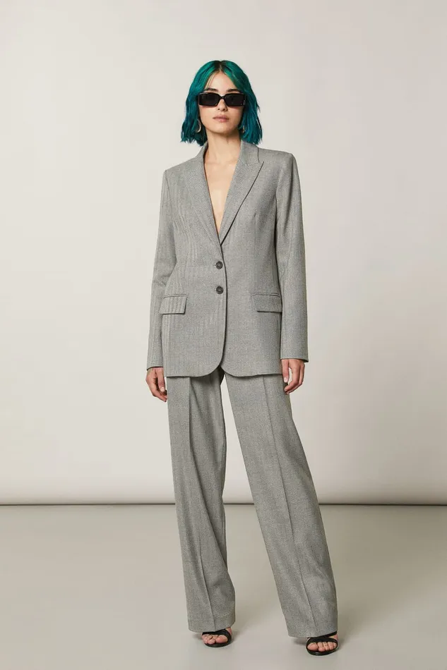 Patrizia Pepe Twobutton Patterned Jacket Grey Gray Texture Apparel Blazers