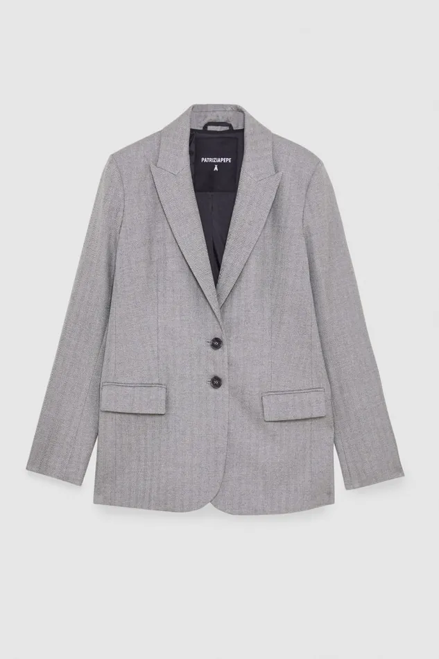 Patrizia Pepe Twobutton Patterned Jacket Grey Gray Texture Apparel Blazers