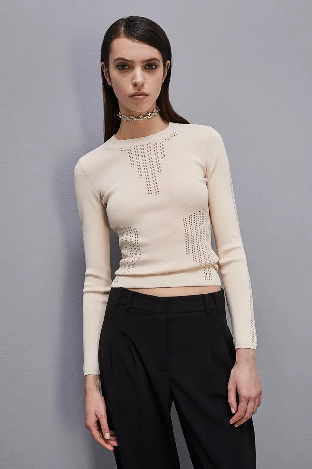 Patrizia Pepe Viscose Bodycon Sweater Beige Ivory Skin Apparel Sweaters