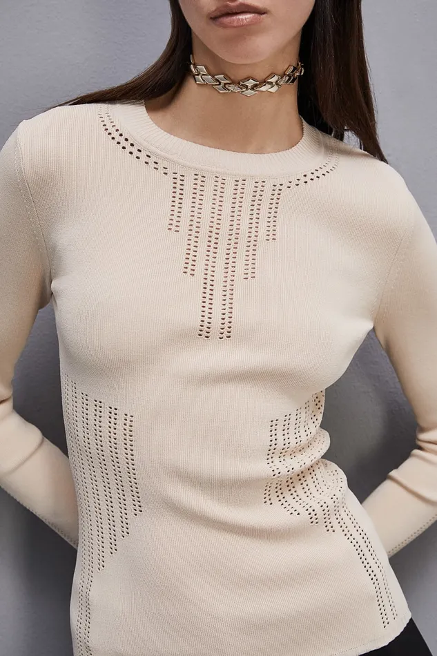 Patrizia Pepe Viscose Bodycon Sweater Beige Ivory Skin Apparel Sweaters