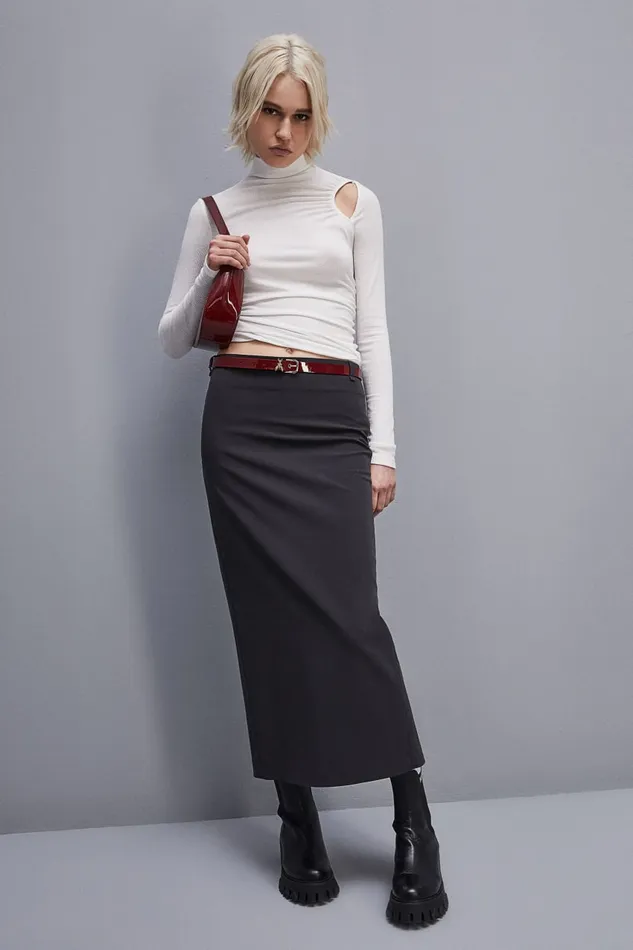 Patrizia Pepe Viscose Pencil Skirt Grey Milano Gray Apparel Long