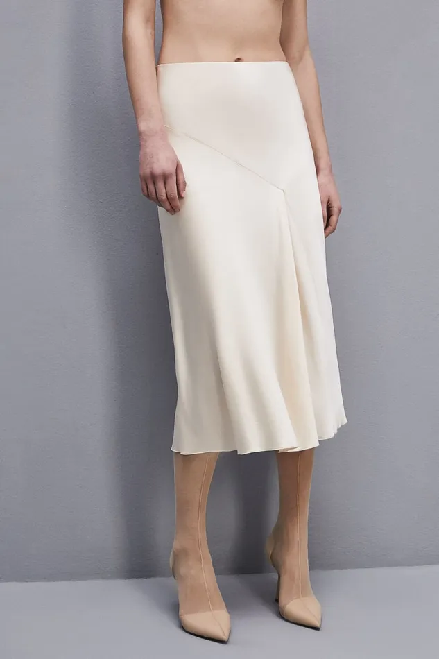 Patrizia Pepe Viscose Satin Midi Skirt Beige Ivory Skin Apparel Midi