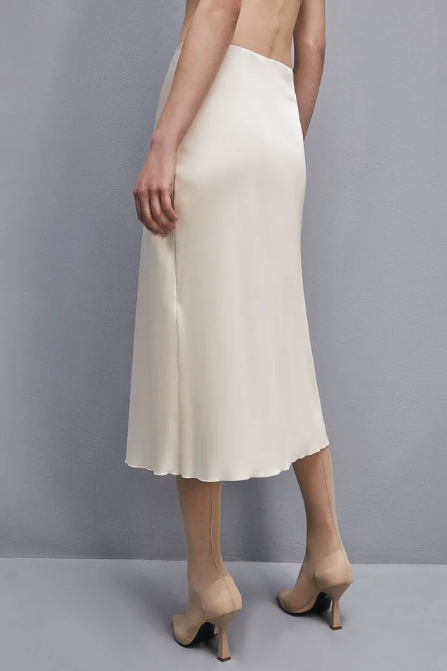 Patrizia Pepe Viscose Satin Midi Skirt Beige Ivory Skin Apparel Midi