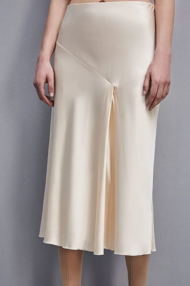 Patrizia Pepe Viscose Satin Midi Skirt Beige Ivory Skin Apparel Midi