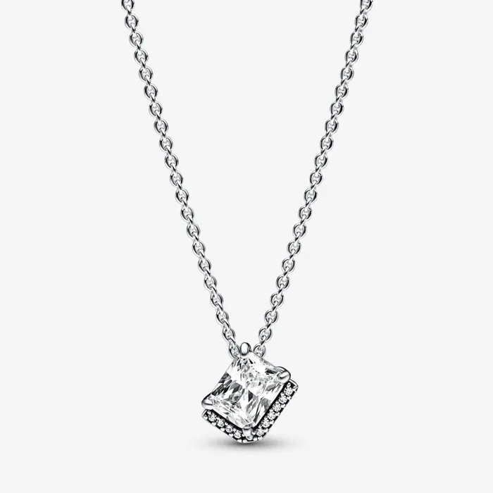 Pendant Necklaces Women Pandora Rectangular Sparkling Halo Collier Necklace