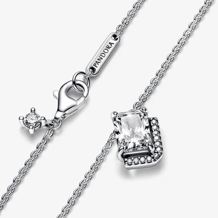 Pendant Necklaces Women Pandora Rectangular Sparkling Halo Collier Necklace