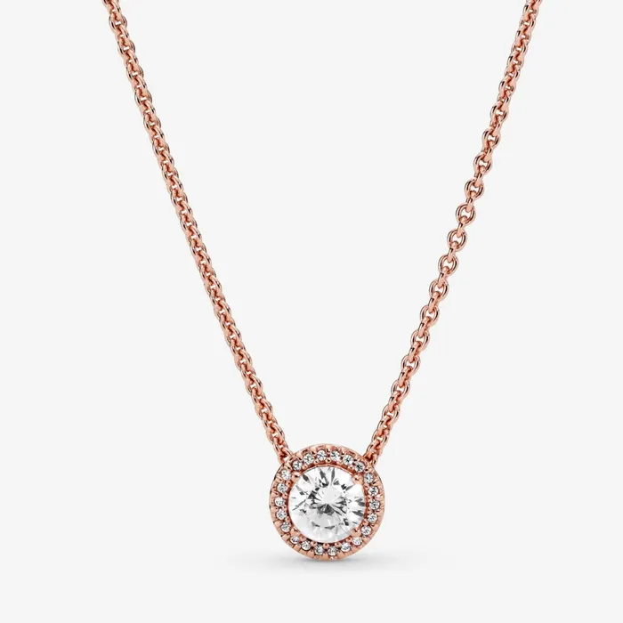Pendant Necklaces Women Pandora Round Sparkle Halo Necklace Rose Gold Plated