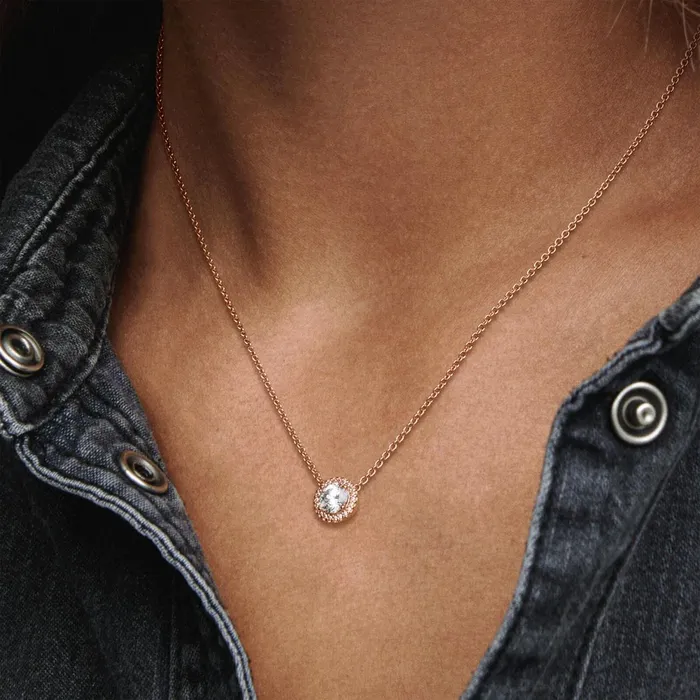 Pendant Necklaces Women Pandora Round Sparkle Halo Necklace Rose Gold Plated