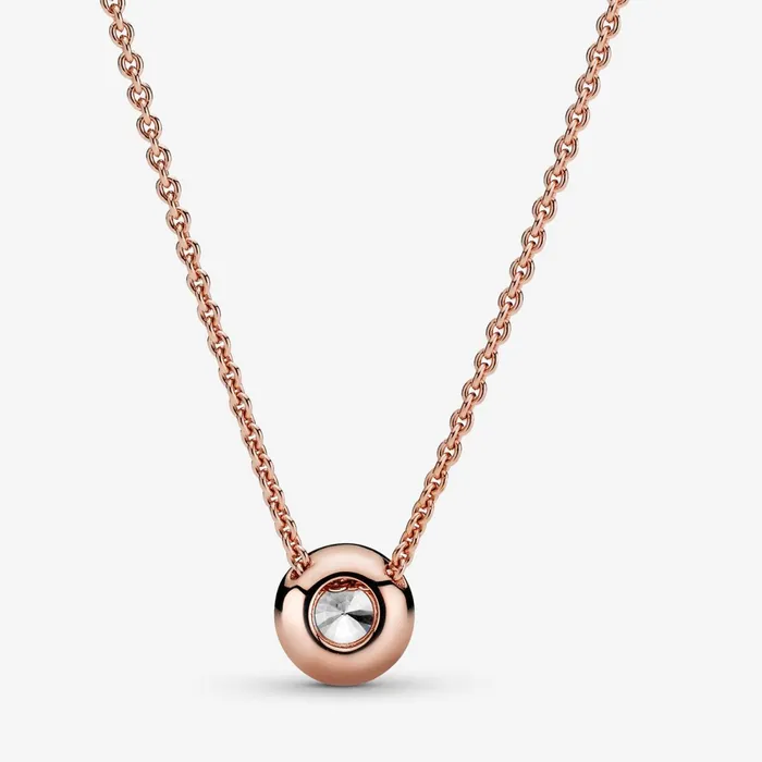 Pendant Necklaces Women Pandora Round Sparkle Halo Necklace Rose Gold Plated