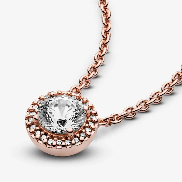 Pendant Necklaces Women Pandora Round Sparkle Halo Necklace Rose Gold Plated