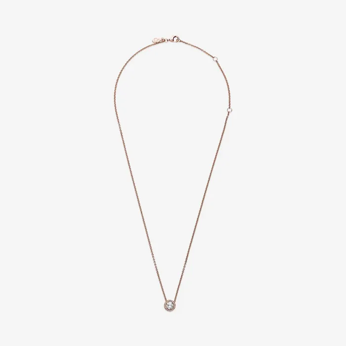 Pendant Necklaces Women Pandora Round Sparkle Halo Necklace Rose Gold Plated