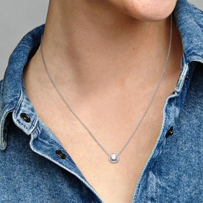 Pendant Necklaces Women Pandora Round Sparkle Halo Necklace Sterling Silver