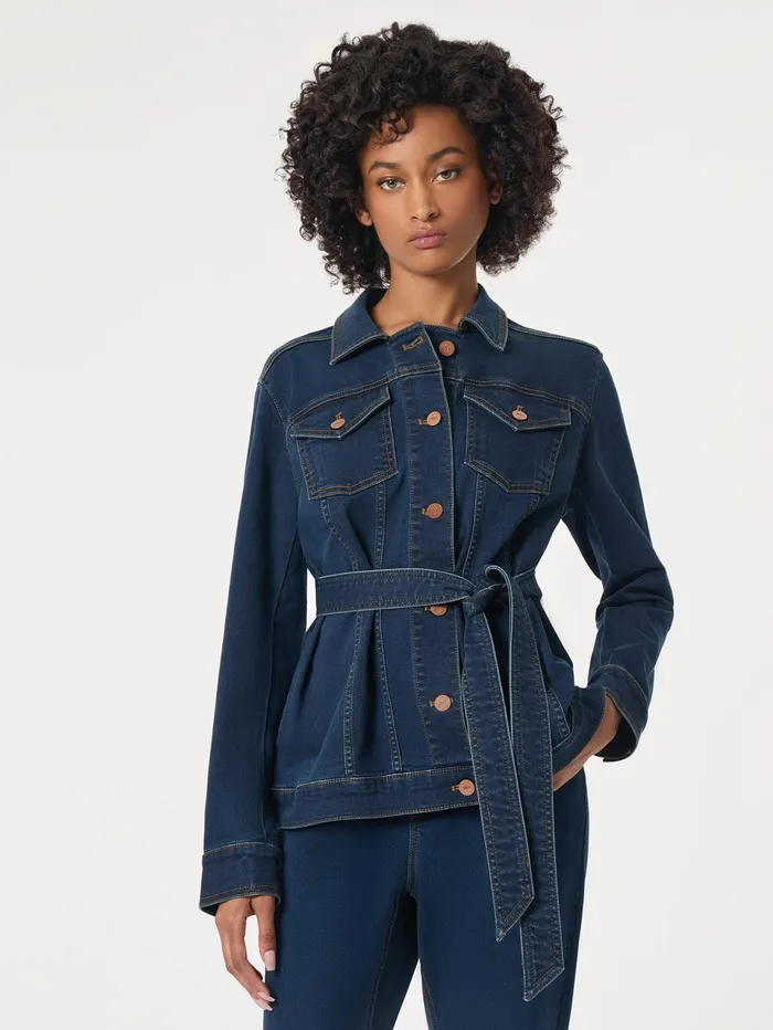 Petite Denim Belted ButtonFront Jacket Women Jones New York Petite Blazers