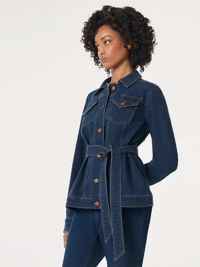Petite Denim Belted ButtonFront Jacket Women Jones New York Petite Blazers Petite Denim Belted ButtonFront Jacket Women Jones New York Petite Blazers