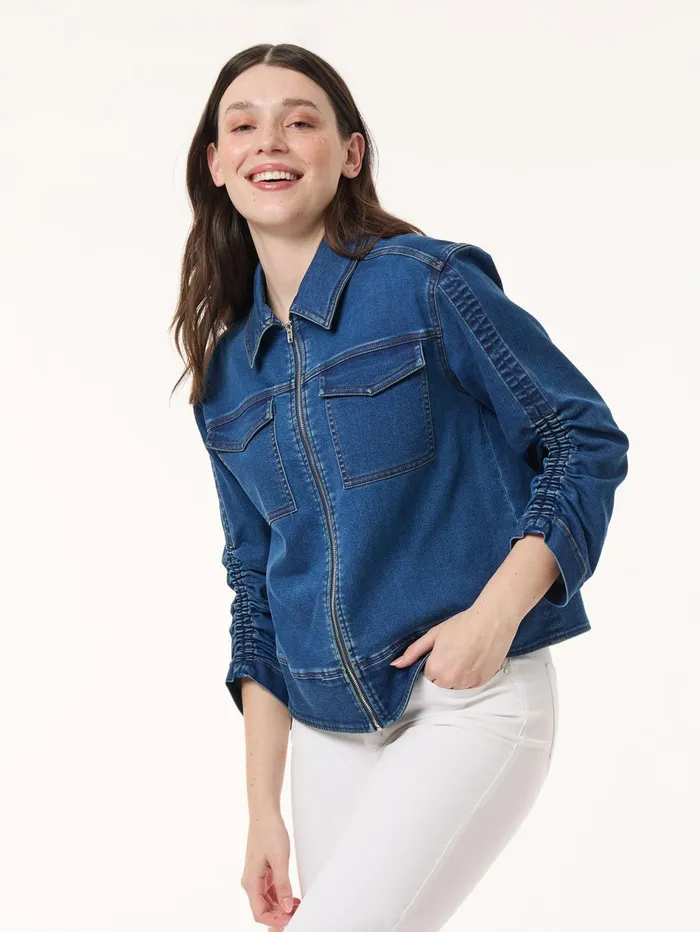 Petite Shirred Sleeve City Denim Jacket Shore Wash Women Jones New York Petite Outerwear Petite Shirred Sleeve City Denim Jacket Shore Wash Women Jones New York Petite Outerwear