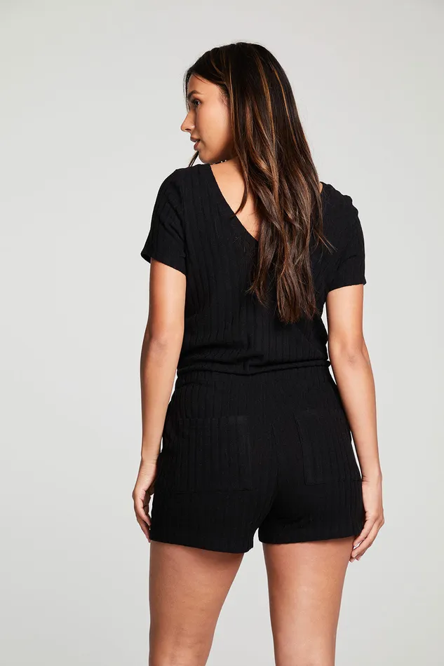Poor Boy Rib Double V Short Sleeve Shorts Romper Womens Bottoms Chaser Brand