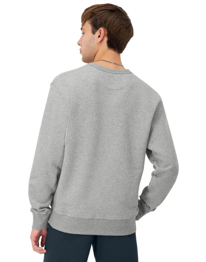 Powerblend Crewneck Script Logo Oxford Grey Men Champion Hoodies and Sweatshirts