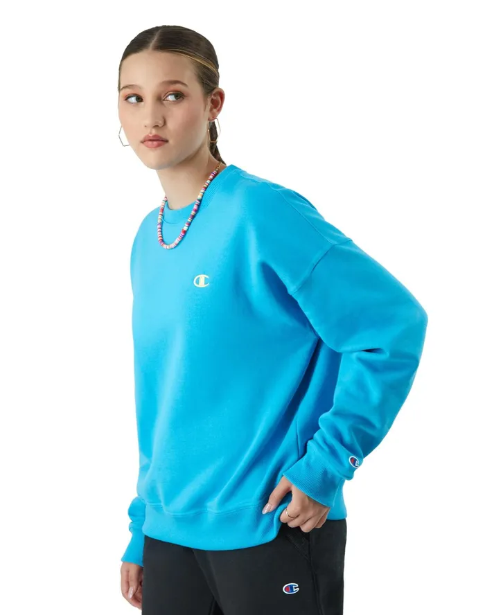 Powerblend Crewneck Sweatshirt C Logo New Palatinate Blue Women Champion Hoodies and Sweatshirts