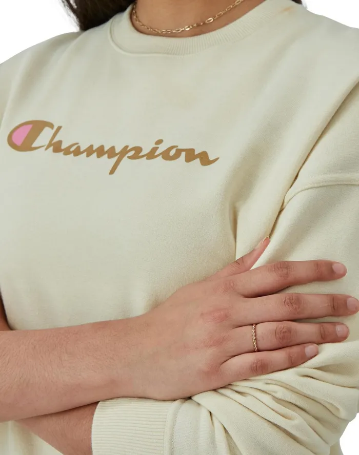 Powerblend Crewneck Sweatshirt Script Logo Fresh Tan Women Champion Hoodies and Sweatshirts