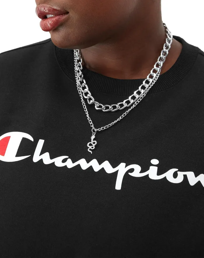 Powerblend Crewneck Sweatshirt Script Logo Plus Size Black Women Champion Hoodies and Sweatshirts